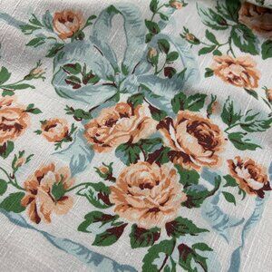 Vintage Town & Country Tablecloth Blue Peach Floral Roses Cottagecore READ